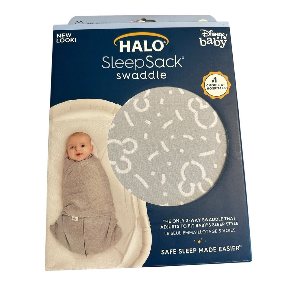 HALO SleepSack® Swaddle 100% Cotton‎ Disney Baby Mickey Gray Sz Small NEW